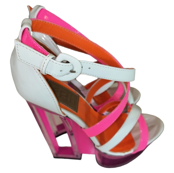 FRH Multicolor Pink White and Orange Acrylic heel Paten Leather Wedge size 6 - Picture 12 of 12